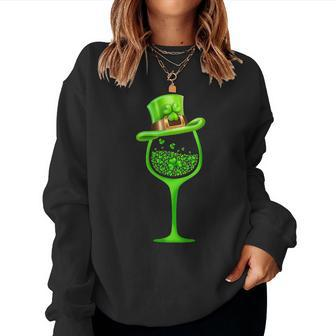 Womens Three Wine Glasses Clover Irish Shamrock St Patrick Day Women Crewneck Graphic Sweatshirt - Thegiftio UK