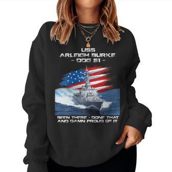 Womens Uss Arleigh Burke Ddg-51 Destroyer Ship Usa Flag Veteran Day Women Crewneck Graphic Sweatshirt - Seseable