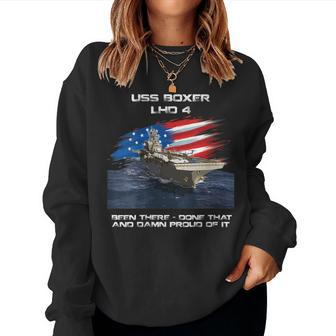 Womens Uss Boxer Lhd-4 Amphibious Assault Ship Veteran Usa Flag Women Crewneck Graphic Sweatshirt - Seseable