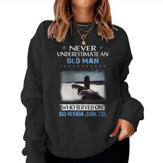 Womens Uss Nevada Ssbn-733 Submarine Veterans Day Father Day Women Crewneck Graphic Sweatshirt - Seseable