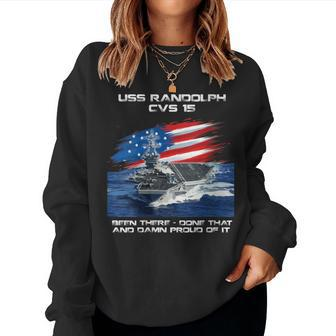 Womens Uss Randolph Cvs-15 Aircraft Carrier Veteran Usa Flag Xmas Women Crewneck Graphic Sweatshirt - Seseable