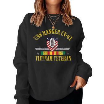 Womens Uss Ranger Cv-61 Veteran Thanksgiving Patriotic Veterans Day Women Crewneck Graphic Sweatshirt - Seseable