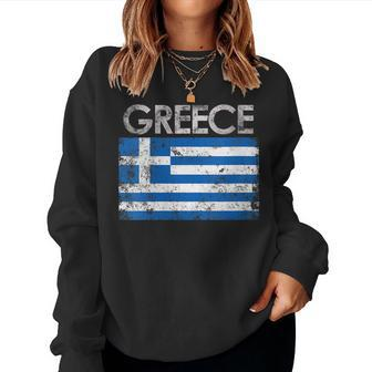 Womens Vintage Greece Greek Flag Pride Gift Women Crewneck Graphic Sweatshirt - Seseable