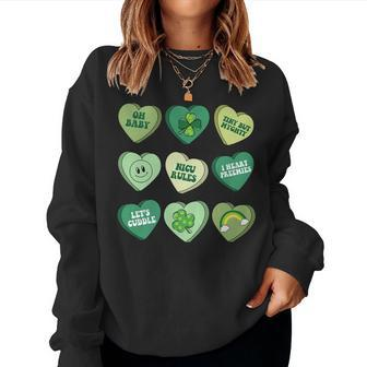 Womens Vintage Heart Candy Nicu Nurse St Patricks Day Women Crewneck Graphic Sweatshirt - Seseable