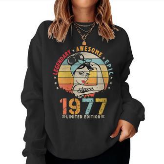 Womens Vintage Legendary Awesome Epic Since 1977 Retro Birthday Women Crewneck Graphic Sweatshirt - Seseable