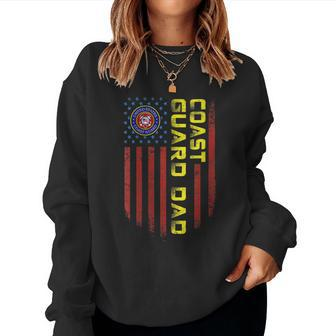 Womens Vintage Usa American Flag Proud Us Coast Guard Veteran Dad Women Crewneck Graphic Sweatshirt - Seseable