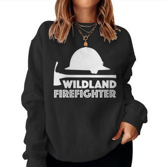 Womens Wild Land Rural Fire Fighters Forest Ladder-Man Helmet Ax Women Crewneck Graphic Sweatshirt - Seseable