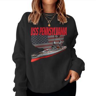 Womens Ww2 Veterans Day Battleship Uss Pennsylvania Bb-38 Boys Kids Women Crewneck Graphic Sweatshirt - Seseable