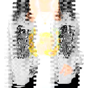 American Flag Sunflower Baby And Mother Highland Cow Women Sweatshirt | Mazezy