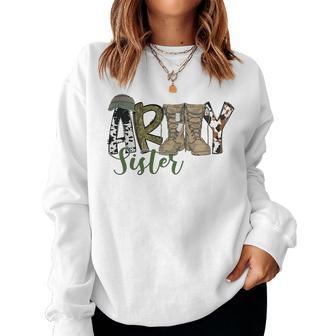 Army Sister Western Army Boots Sister Gift Veterans Day Women Crewneck Graphic Sweatshirt - Seseable
