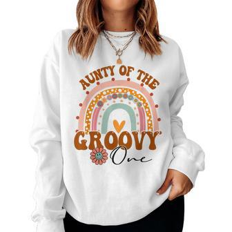 Womens Aunty Of The Groovy One Boho Rainbow Women Sweatshirt | Mazezy
