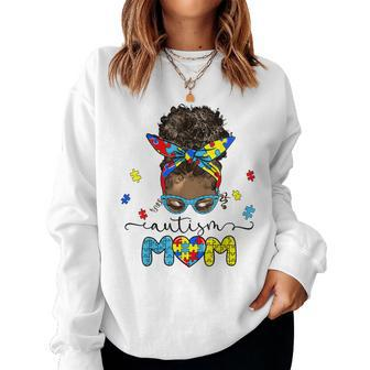 Autism Mom Afro Messy Bun Autism Awareness Black Women Women Sweatshirt | Mazezy