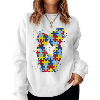 Autism Mom Puzzle Pieces Autism Warriors Autism Awareness Women Crewneck Graphic Sweatshirt - Seseable