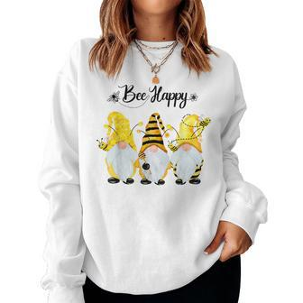 Bee Happy Bee Gnome Spring Women Crewneck Graphic Sweatshirt - Seseable