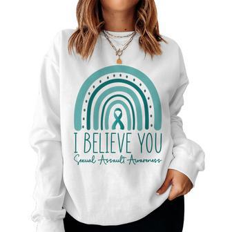 I Believe You Sexual Assault Awareness Teal Ribbon Rainbow Women Sweatshirt | Mazezy
