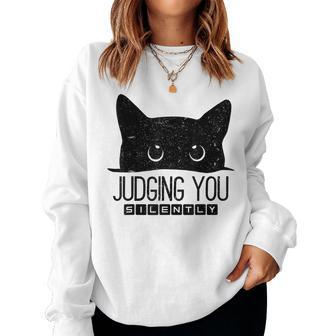 Black Cat Judging You Silently Sarcastic Cat Mom Women Sweatshirt | Mazezy