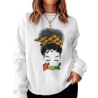 Blessed Messy Bun Faith African Black Women Junenth 1865 Women Crewneck Graphic Sweatshirt - Thegiftio UK