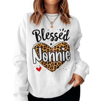 Blessed Nonnie Leopard Print Nana Mothers Day Grandma Mama Women Crewneck Graphic Sweatshirt - Thegiftio UK