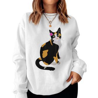 Calico Cat With Pink Flower Calico Mom Cat Lover Women Sweatshirt | Mazezy CA