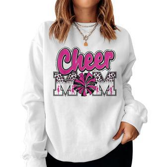 Cheer Mom Hot Pink Black Leopard Letters Cheer Pom Poms Women Sweatshirt | Mazezy