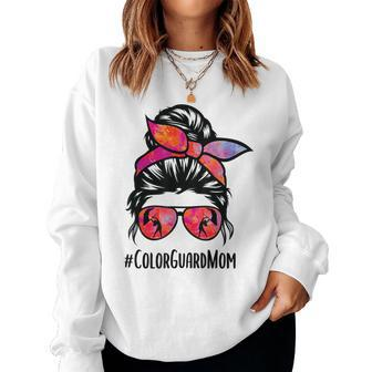 Color Guard Mom Messy Bun Marching Band School Mommy Mother Women Crewneck Graphic Sweatshirt - Thegiftio