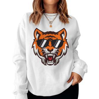 Cool Growling Mouth Open Bengal Tiger With Sunglasses Women Sweatshirt | Mazezy