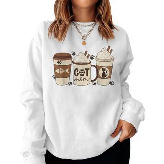 Cute Kitty Cats Coffee Funny Cat Mom Gifts Women Crewneck Graphic Sweatshirt - Seseable
