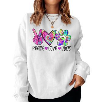 Dog Lovers Peace Love Dogs Tie Dye Puppy Paw Dog Mom Women Sweatshirt | Mazezy