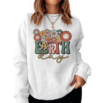 Earth Day Groovy Flower Lover Planet World Environmental Women Sweatshirt | Mazezy