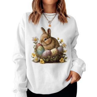 Easter Bunny Rabbit Women - Happy Bunny Flower Graphic Girl Women Sweatshirt | Mazezy