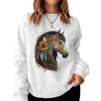 Equestrian Horse Portrait Western Cowgirl Horseback Riding Women Sweatshirt | Mazezy