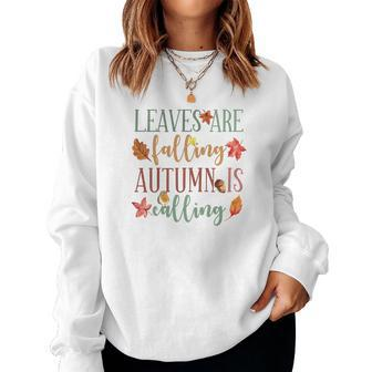 Fall Leaves Are Falling Autumn Is Calling Women Crewneck Graphic Sweatshirt - Thegiftio