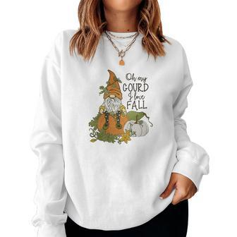 Fall Oh My Gourd I Love Fall Gnomes Women Crewneck Graphic Sweatshirt - Thegiftio UK