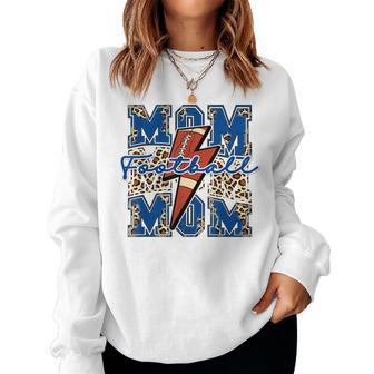 Football Mom Leopard Cheetah Print Mama Lightning Bolt Women Sweatshirt | Mazezy