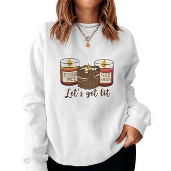 Funny Fall Lets Get Lit Women Crewneck Graphic Sweatshirt