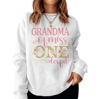Grandma Of Little Miss Onederful Birthday 1St Family Party Women Crewneck Graphic Sweatshirt - Seseable