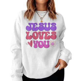 Groovy Christian Jesus Loves You 70S Hippie Women Sweatshirt | Mazezy AU