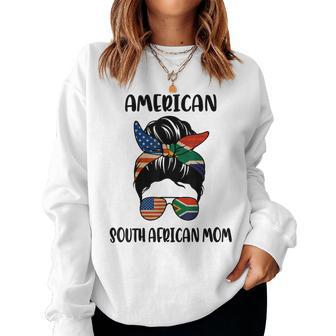 Half South African American Mom Messy Bun Flag Women Sweatshirt | Mazezy