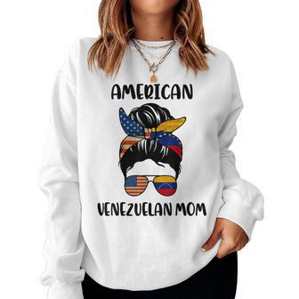 Half Venezuelan American Mom Messy Bun Flag Women Sweatshirt | Mazezy