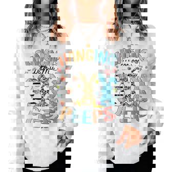 Womens Hanging With My Peeps Rabbit Lover Easter Day Leopard Women Sweatshirt | Mazezy