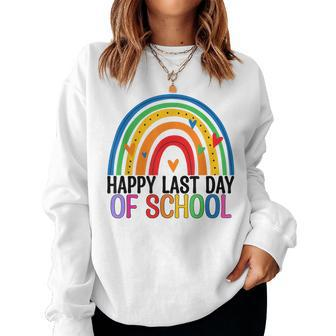 Happy Last Day Of School Rainbow Teacher Student End Of Year Women Crewneck Graphic Sweatshirt - Thegiftio UK