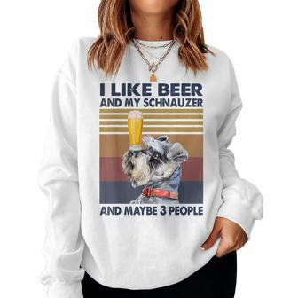 I Like Beer And My Schnauzer And Maybe 3 People Retro Style Women Crewneck Graphic Sweatshirt - Seseable