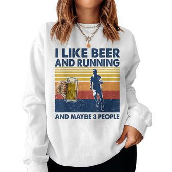 I Like Beer And Running And Maybe 3 People Vintage Women Crewneck Graphic Sweatshirt - Seseable