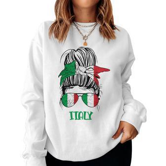 Italian Girl Messy Bun For Girl Italy Flag Women Italia Women Crewneck Graphic Sweatshirt - Thegiftio UK