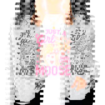 Just A Girl Who Loves Moose Women Funny Moose Lover Women Crewneck Graphic Sweatshirt | Seseable UK