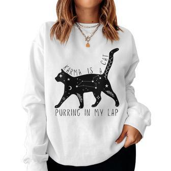 Karma Is A Cat Purring In My Lap Cat Lover Gift For Womens Women Crewneck Graphic Sweatshirt - Thegiftio UK