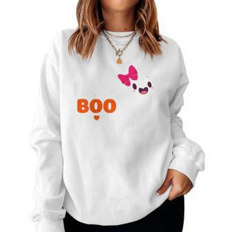 Kids Little Boo Sister Ghost Matching Bow Halloween Costume Girl Women Sweatshirt | Mazezy