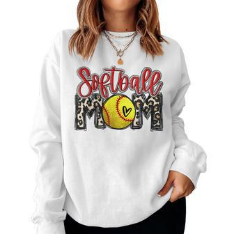 Leopard Softball Mom Softball Game Day Vibes Mothers Day Women Crewneck Graphic Sweatshirt - Thegiftio UK