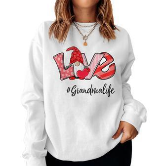 Love Grandma Life Valentine Gnomes Women Crewneck Graphic Sweatshirt - Thegiftio UK