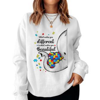 What Makes You Different Autism Child Elephant Mom Awareness Women Sweatshirt | Mazezy